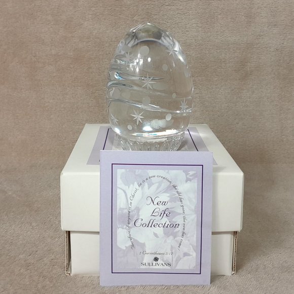 Sullivans Crystal Egg Paperweight New Life Collection Poland 2 Cor 5:17 With Box - Picture 1 of 12